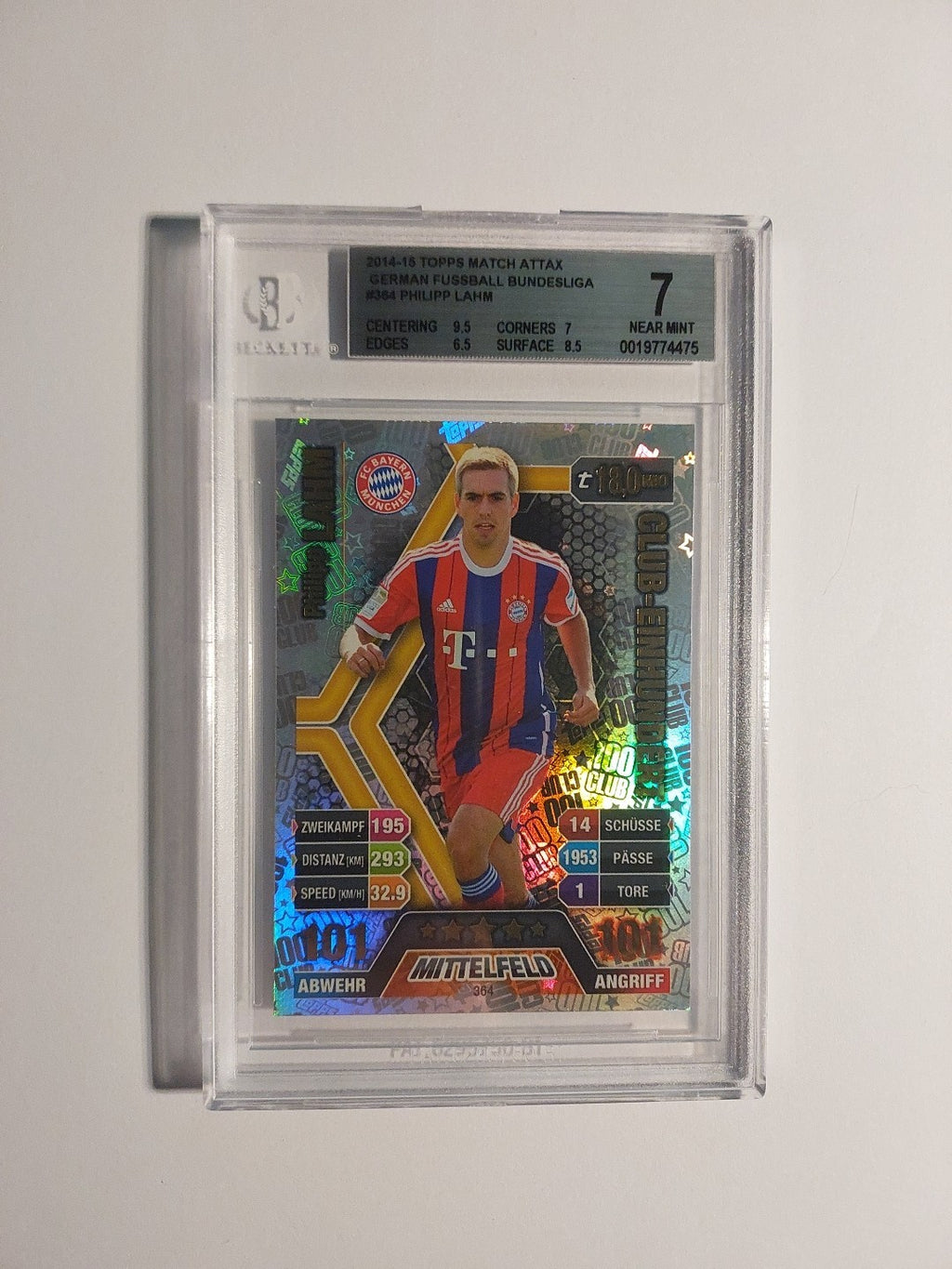 Topps Bundesliga 2014-15 Philipp Lahm Bayern München Parallel Club 100 BGS 7 PSA – Bild 1