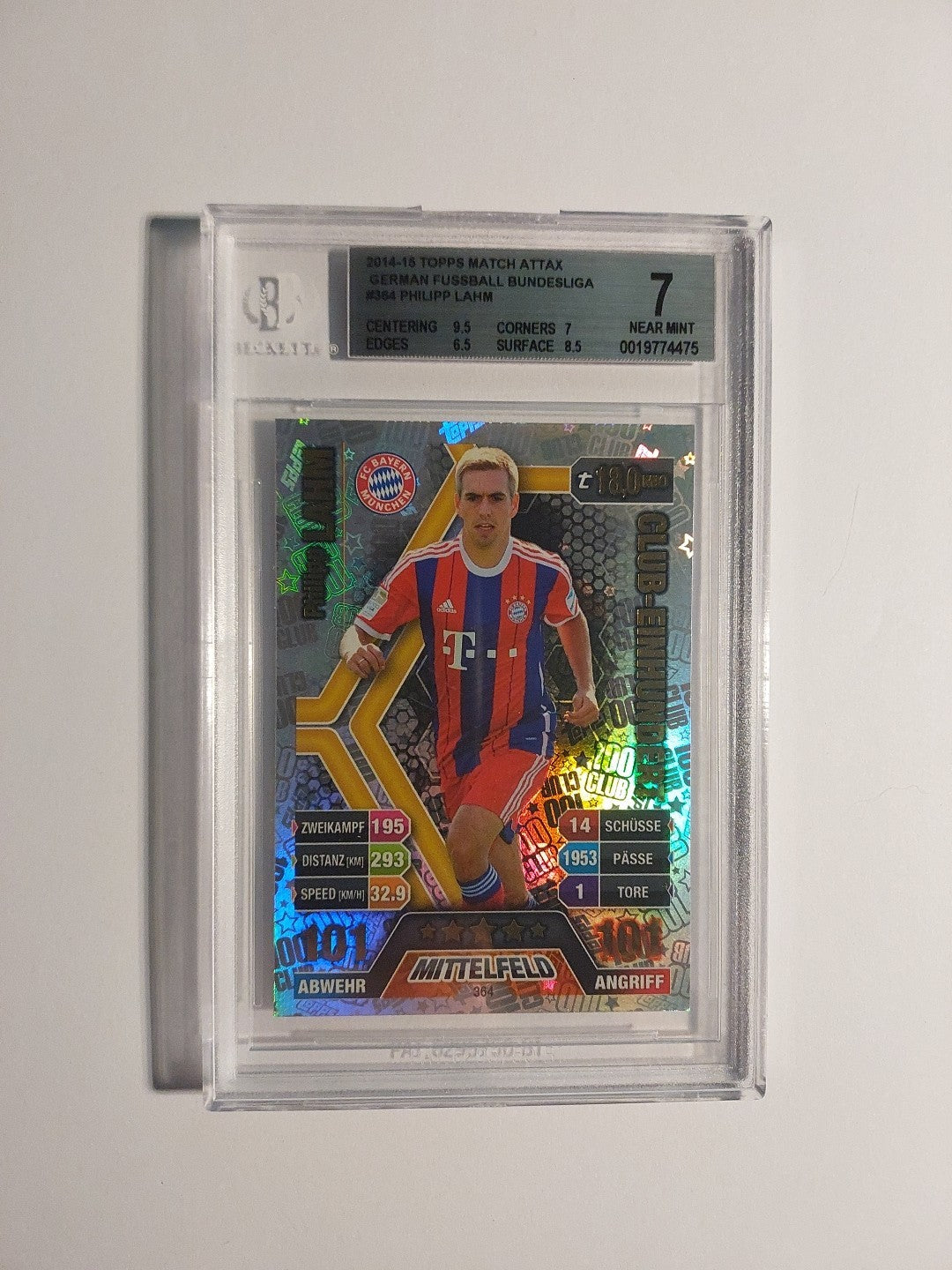 Topps Bundesliga 2014-15 Philipp Lahm Bayern München Parallel Club 100 BGS 7 PSA – Bild 1