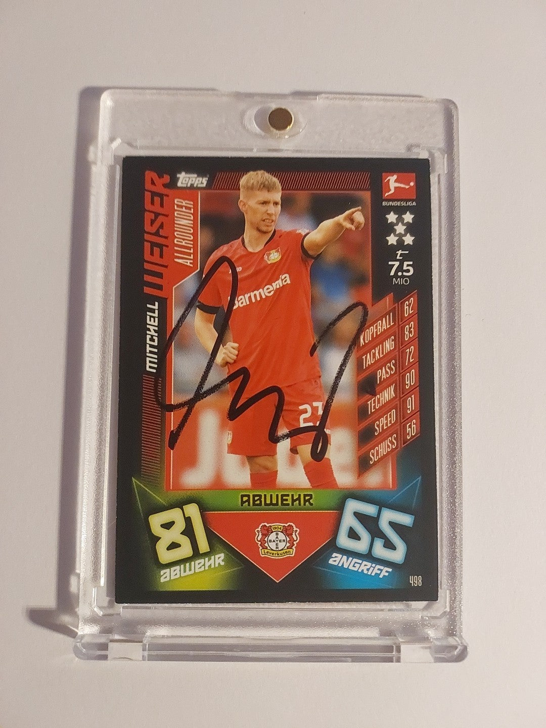 Topps Bundesliga 2020-21 Mitchell Weiser Bayer Leverkusen (On Card Auto) – Bild 1