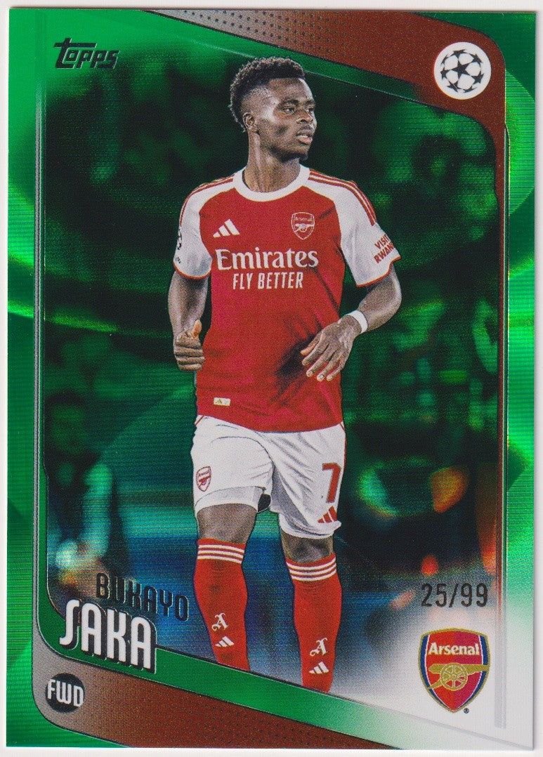 Topps 2025-26 Bukayo Saka Arsenal UEFA Champions League Parallel 25/99 Refractor – Bild 1