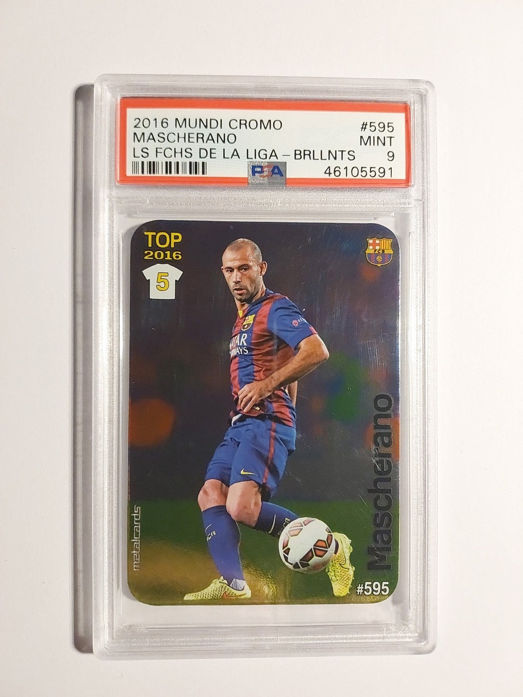Topps Mundi Cromo 2015-16 Javier Mascherano Barcelona Parallel Refractor PSA 9 – Bild 1