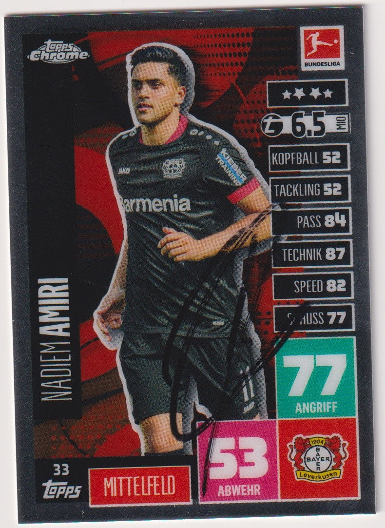 Topps Chrome 2023-24 Nadiem Amiri On Card Auto Bayer Leverkusen Match Attax – Bild 1