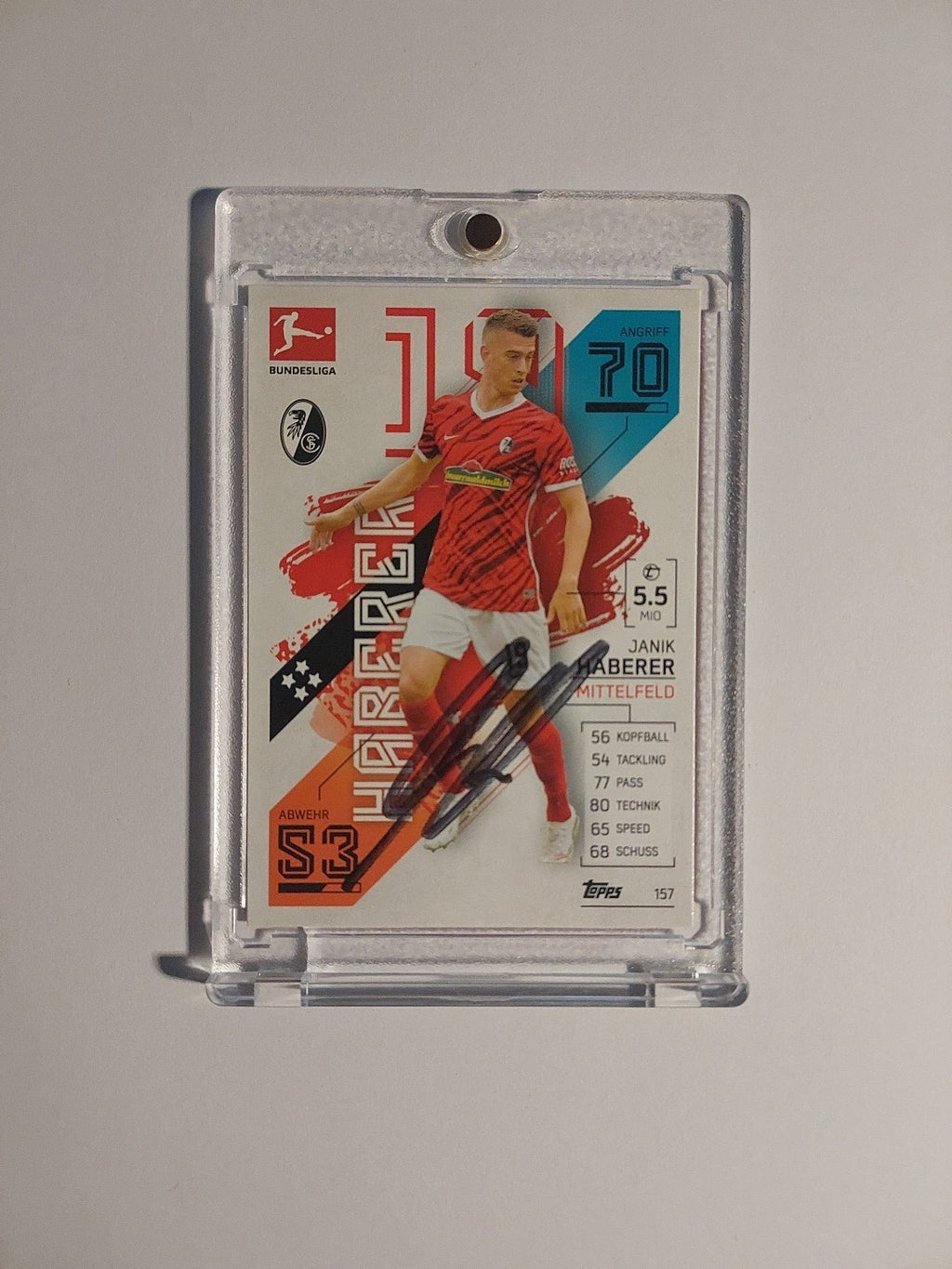 Topps Bundesliga 2021-22 Janik Haberer On Card Auto SC Freiburg Parallel Rare – Bild 1