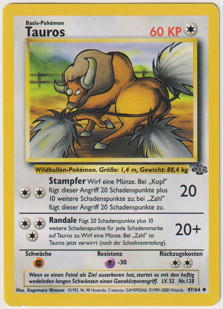 Pokemon TCG Tauros #47/064 Uncommon (U) Non-Holo Deutsch 2000 – Bild 1