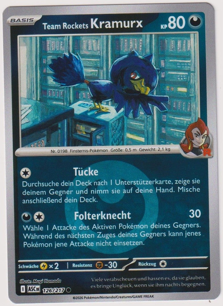 Pokemon TCG Team Rockets Murkrow #126/217 Common (C) Reverse Holo Deutsch 2026 – Bild 1