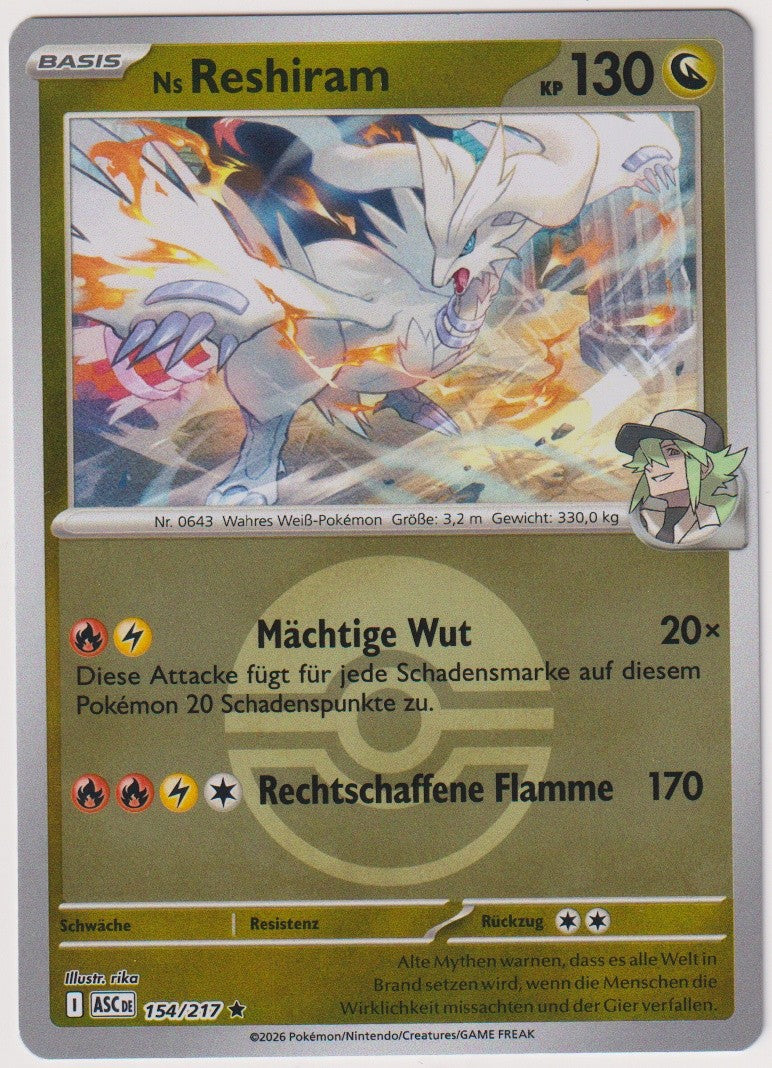 Pokemon TCG Ns Reshiram #154/217 Rare (R) Reverse Holo Deutsch 2026 – Bild 1