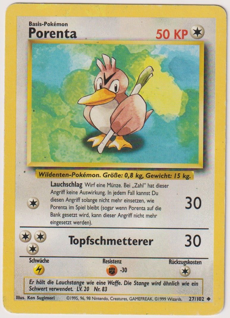Pokemon TCG Farfetch'd #27/102 Uncommon (U) Non-Holo Deutsch 1999 – Bild 1