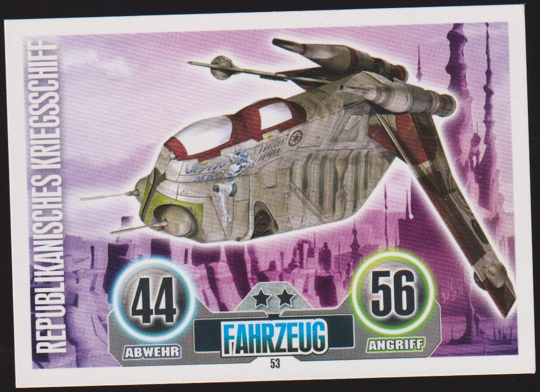Topps Star Wars 2010 Republikanisches Kriegsschiff FAHRZEUG TCG Rare Nr. 53 – Bild 1