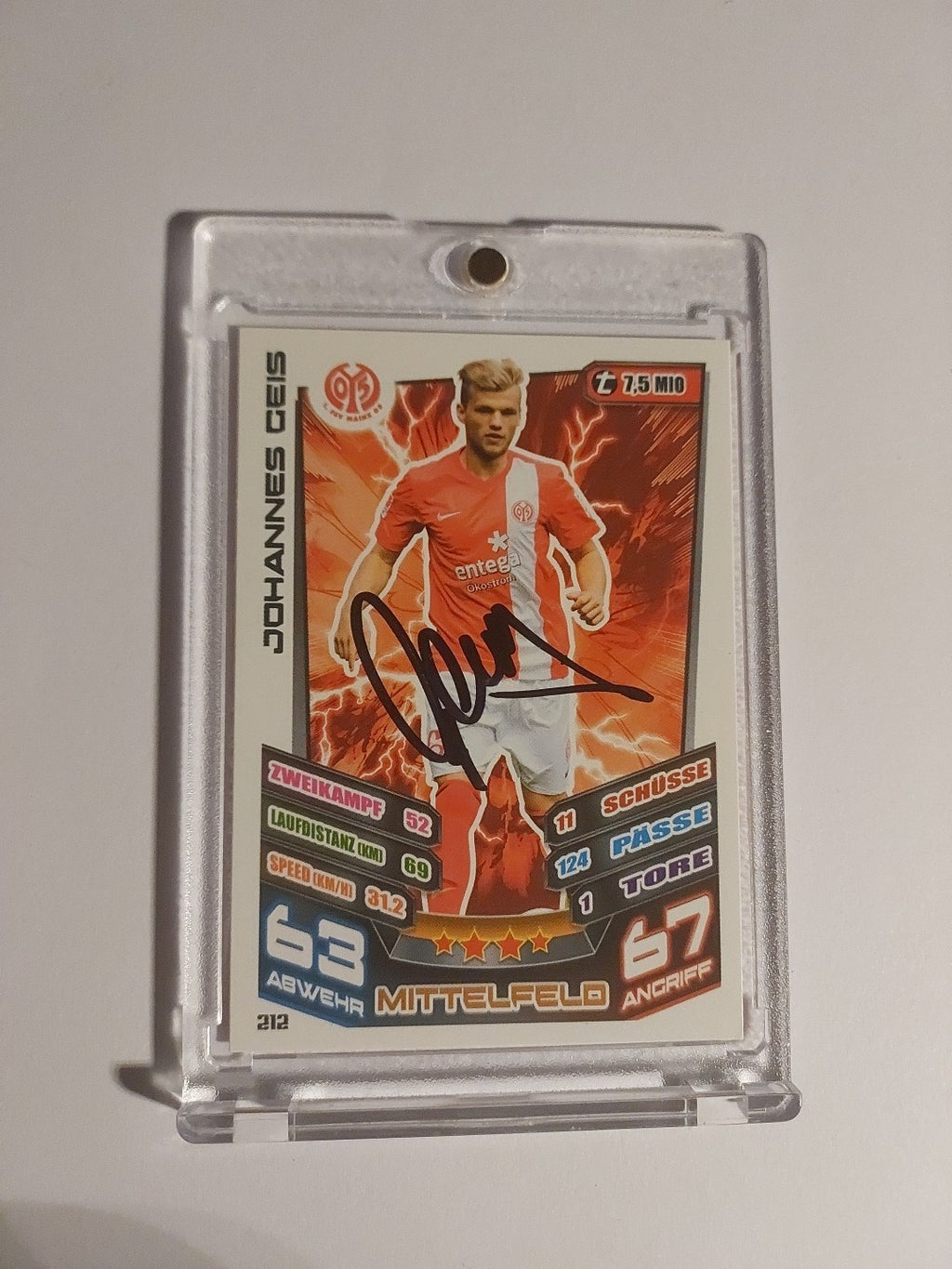 Topps 2015-16 Johannes Geis Mainz 05 On Card Auto Parallel Ultra Rare Original – Bild 1