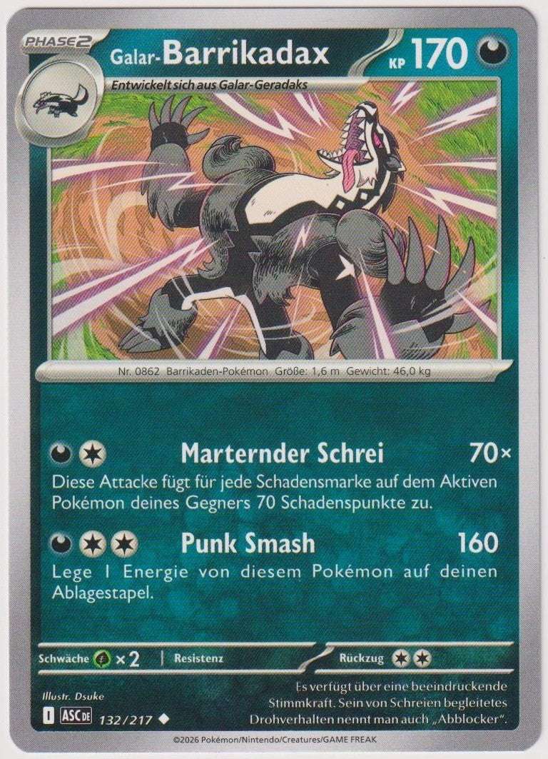 Pokemon TCG Galarian Obstagoon #132/217 Uncommon (U) Reverse Holo Deutsch 2026 – Bild 1