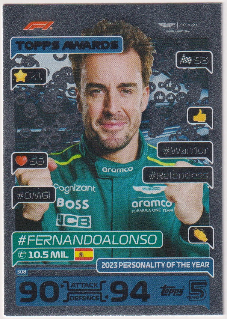 Topps Turbo Attax 2024 Fernando Alonso Aston Martin Parallel Rare Nr. 308 – Bild 1