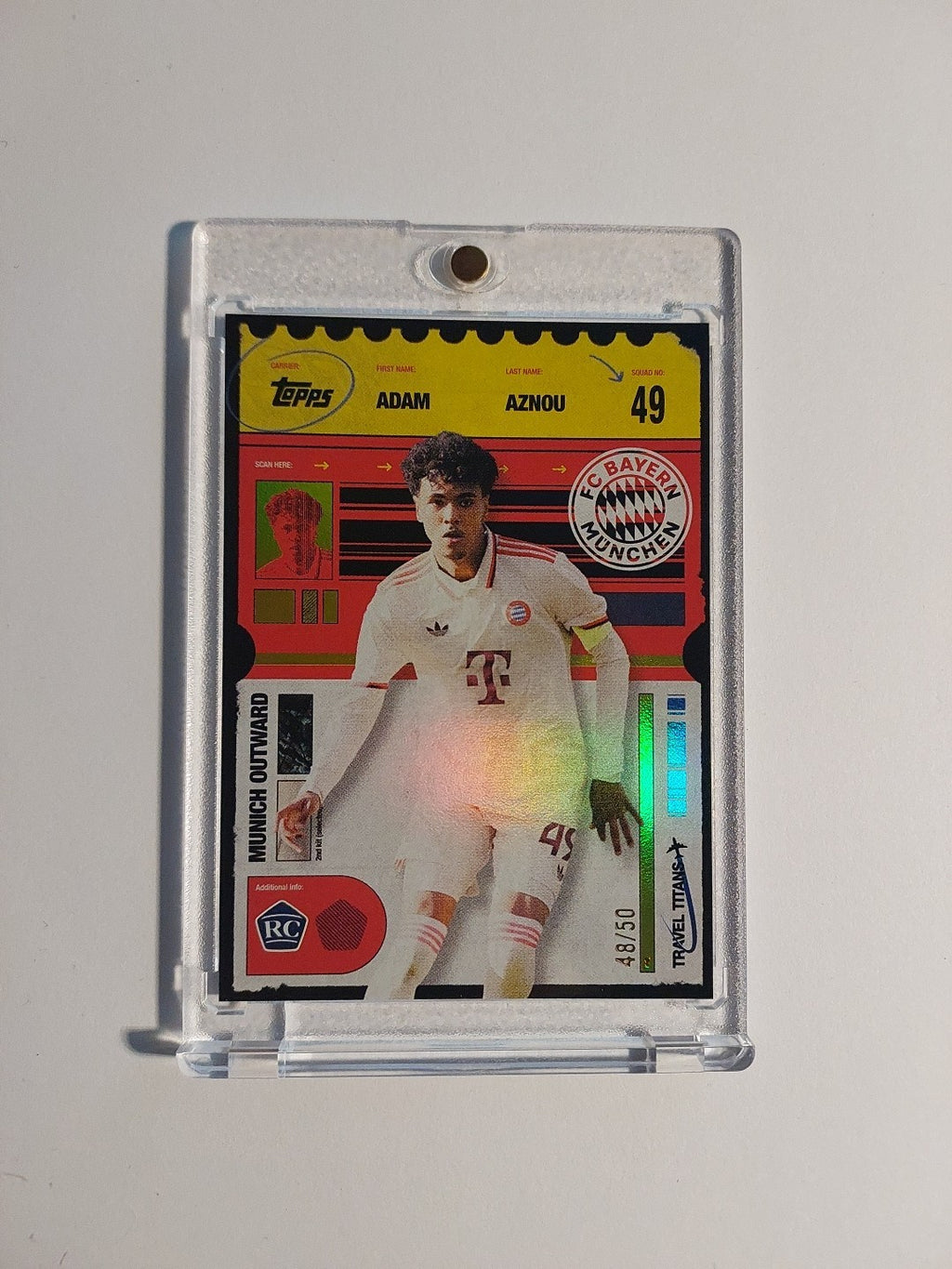 Topps Bayern München Team Set 2024-25 Adam Aznou Parallel 48/50 Rookie Refractor – Bild 1
