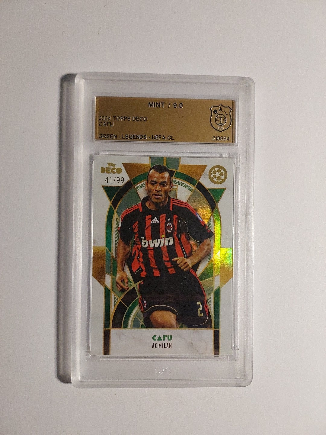 Topps UCC Deco 2023-24 Cafu AC Mailand Parallel 41/99 Refractor GSG 9.0 = PSA – Bild 1
