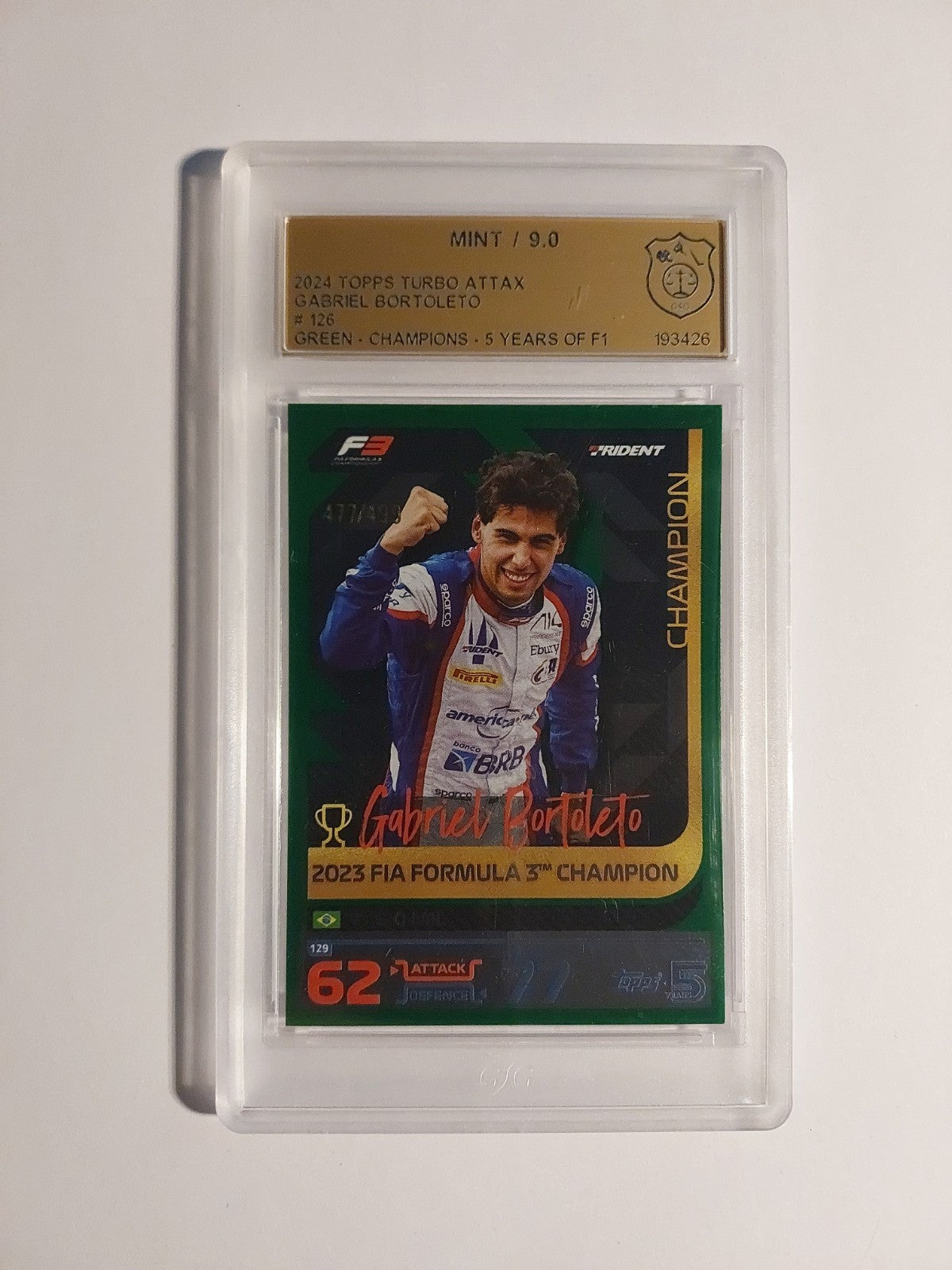 Topps Turbo 2024 Gabriel Bortoleto Trident F3 GSG 9 = PSA Green Parallel 477/499 – Bild 1