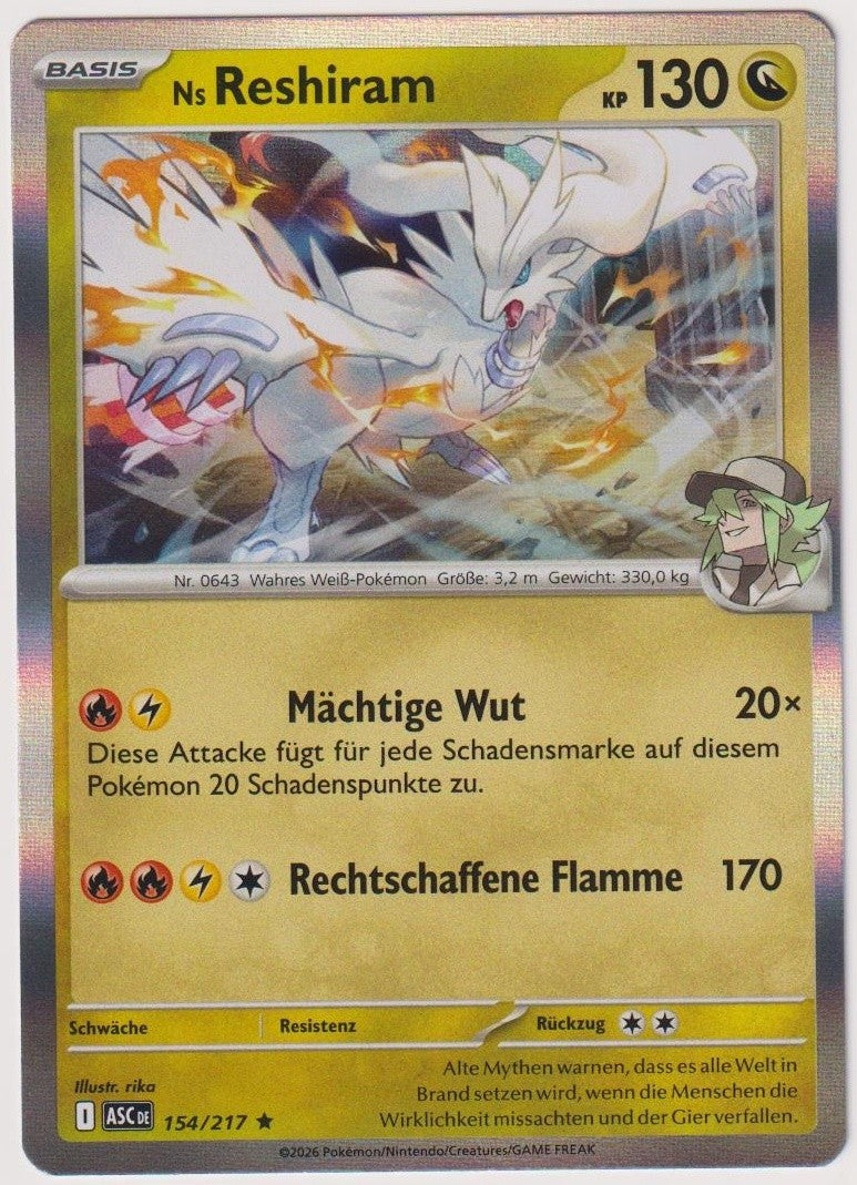 Pokemon TCG N´s Reshiram #154/217 Rare (R) Holo Deutsch 2026 – Bild 1