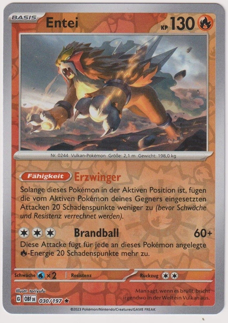 Pokemon TCG Entei #30/197 Rare (R) Reverse Holo Deutsch 2023 – Bild 1