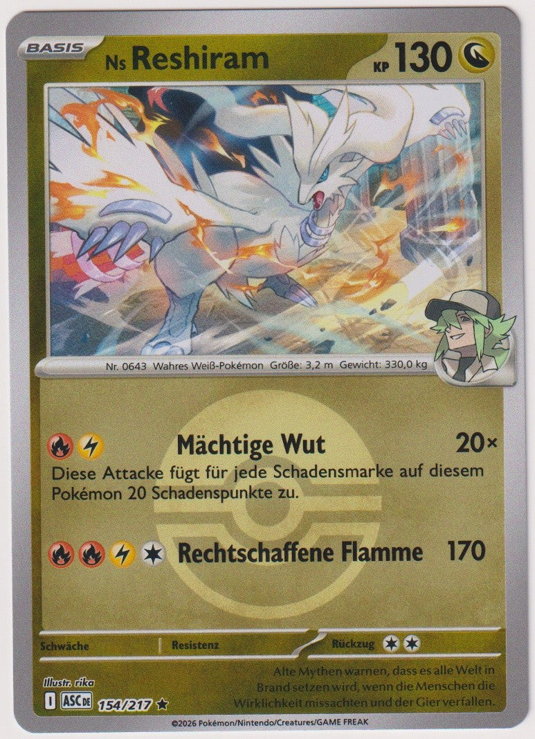 Pokemon TCG Ns Reshiram #154/217 Rare (R) Reverse Holo Deutsch 2026 – Bild 1