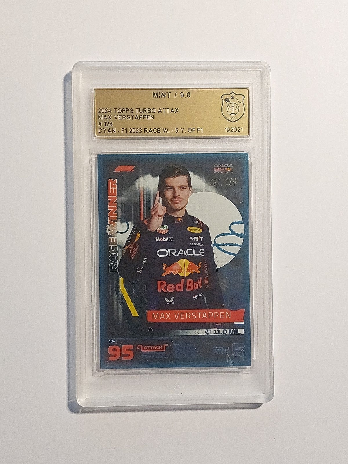 Topps Turbo 2024 Max Verstappen RB Racing F1 GSG 9 = PSA Parallel 281/299 Cyan – Bild 1
