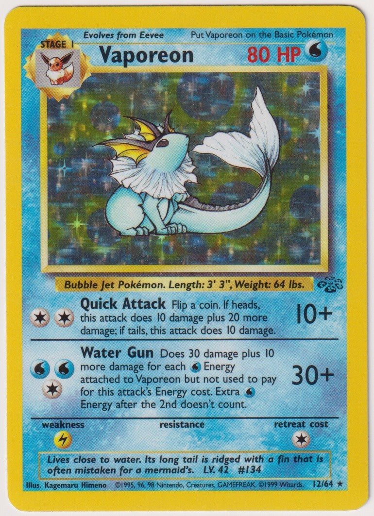 Pokemon TCG Vaporeon #12/064 Rare (R) Unlimited Holo Englisch 1999 – Bild 1