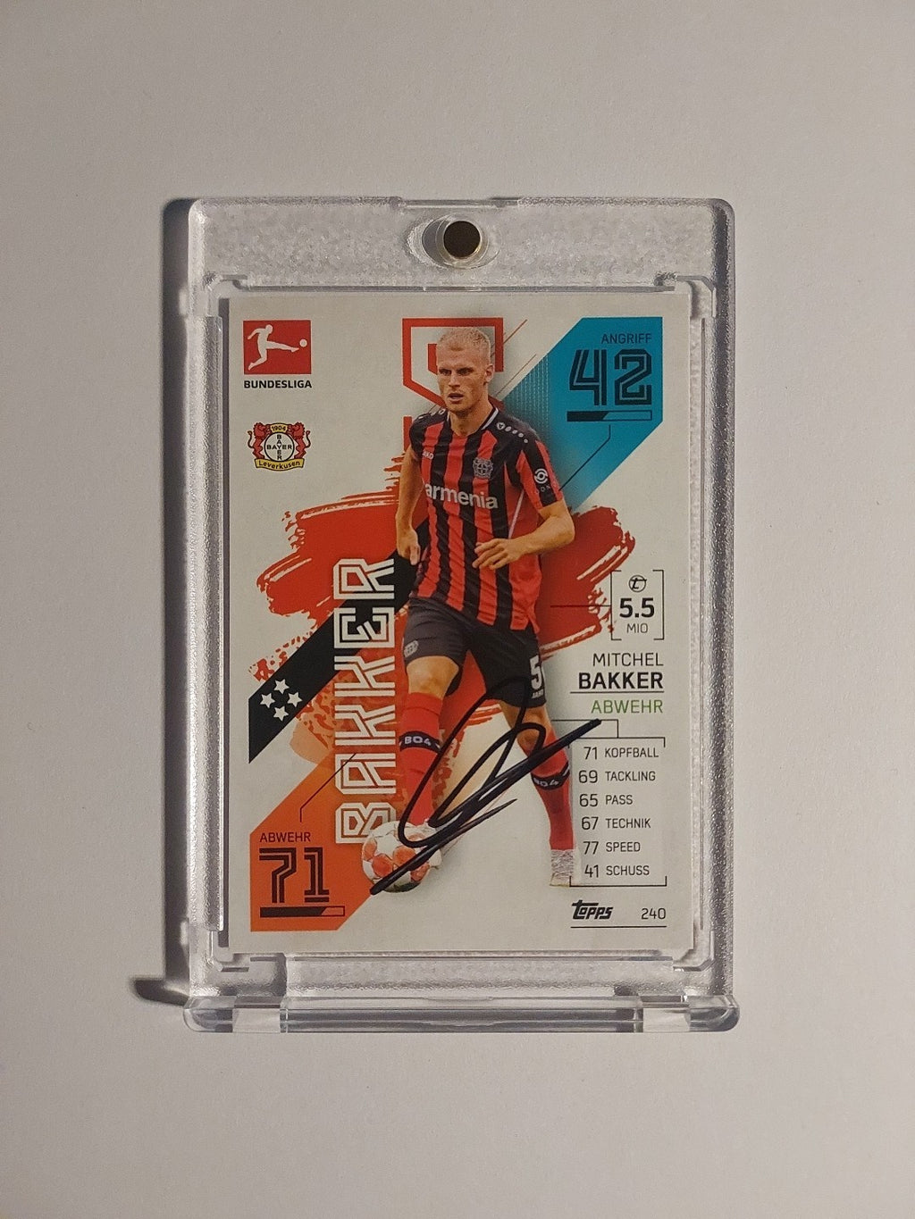 Topps Bundesliga 2021-22 Mitchel Bakker On Card Auto Bayer Leverkusen Parallel – Bild 1