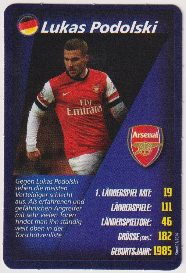 real Welt Fussball Stars Lukas Podolski Arsenal Top Trumps Parallel Rare – Bild 1
