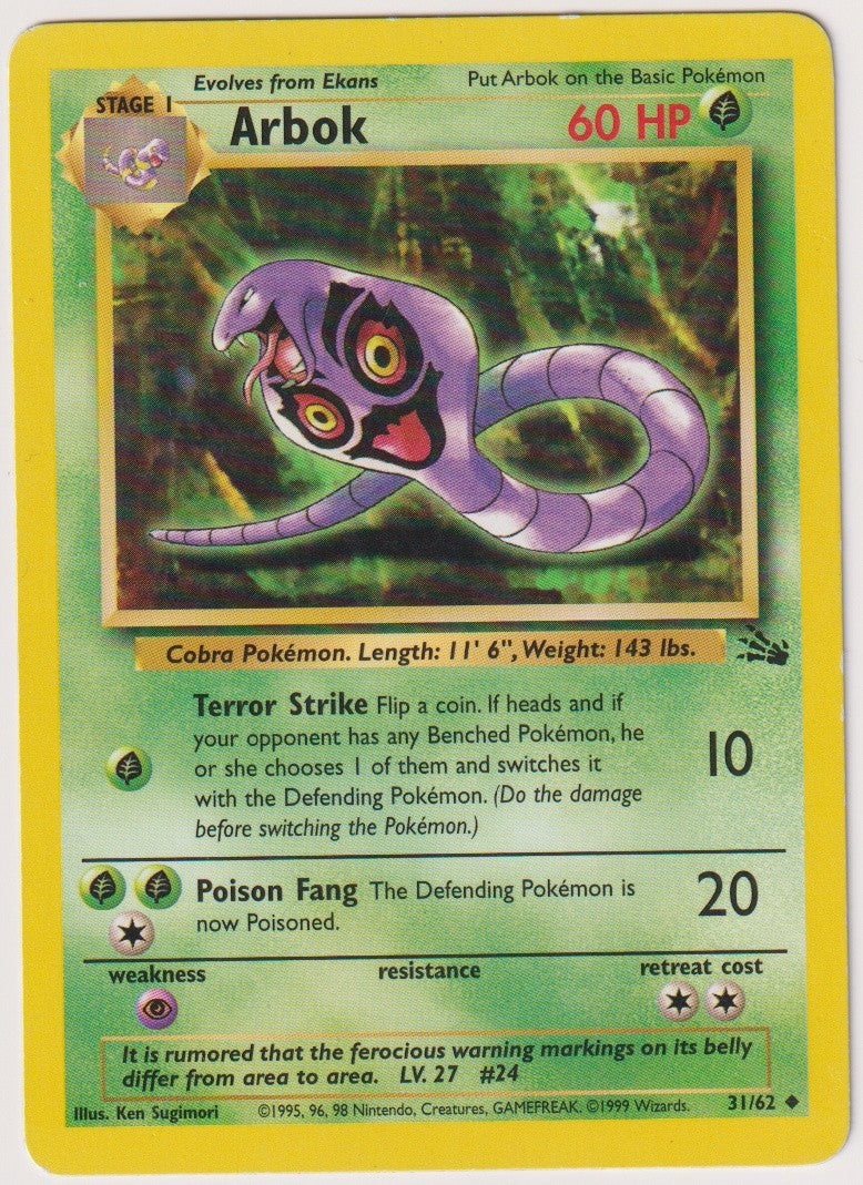 Pokemon TCG Arbok #31/062 Uncommon (U) Non-Holo Englisch 1999 – Bild 1