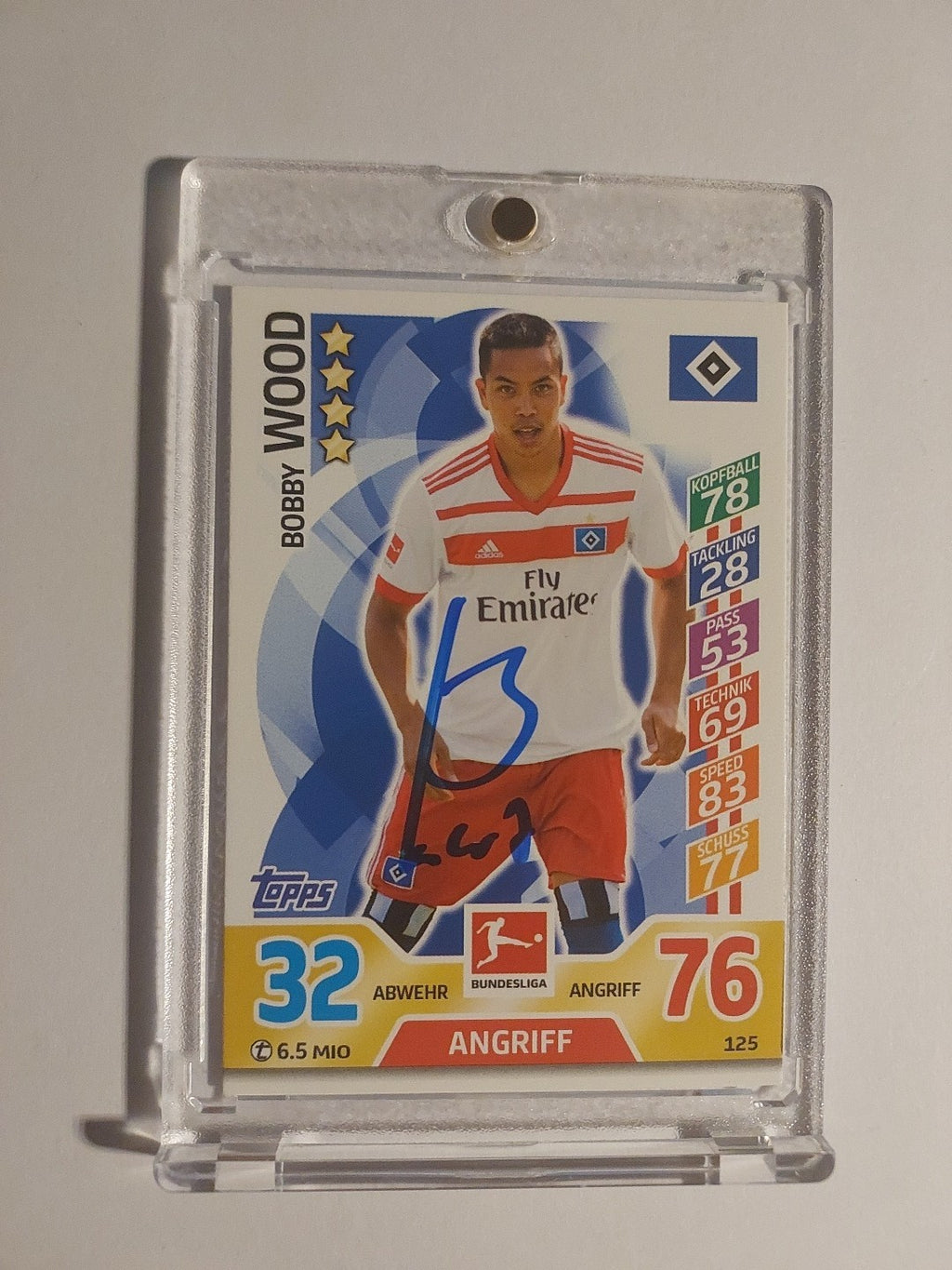 Topps 2017-18 Bobby Wood HSV On Card Auto Parallel Ultra Rare Original Vintage – Bild 1