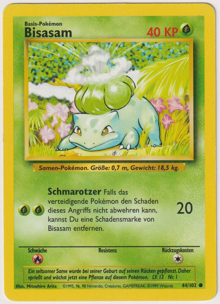 Pokemon TCG Bulbasaur #44/102 Common (C) Non-Holo Deutsch 1999 – Bild 1