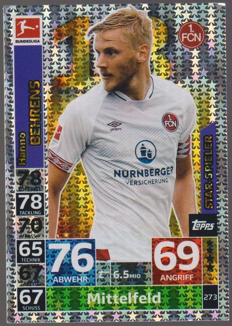 Topps Match Attax 2023-24 Hanno Behrens 1. FC Nürnberg Parallel Rare #69 – Bild 1