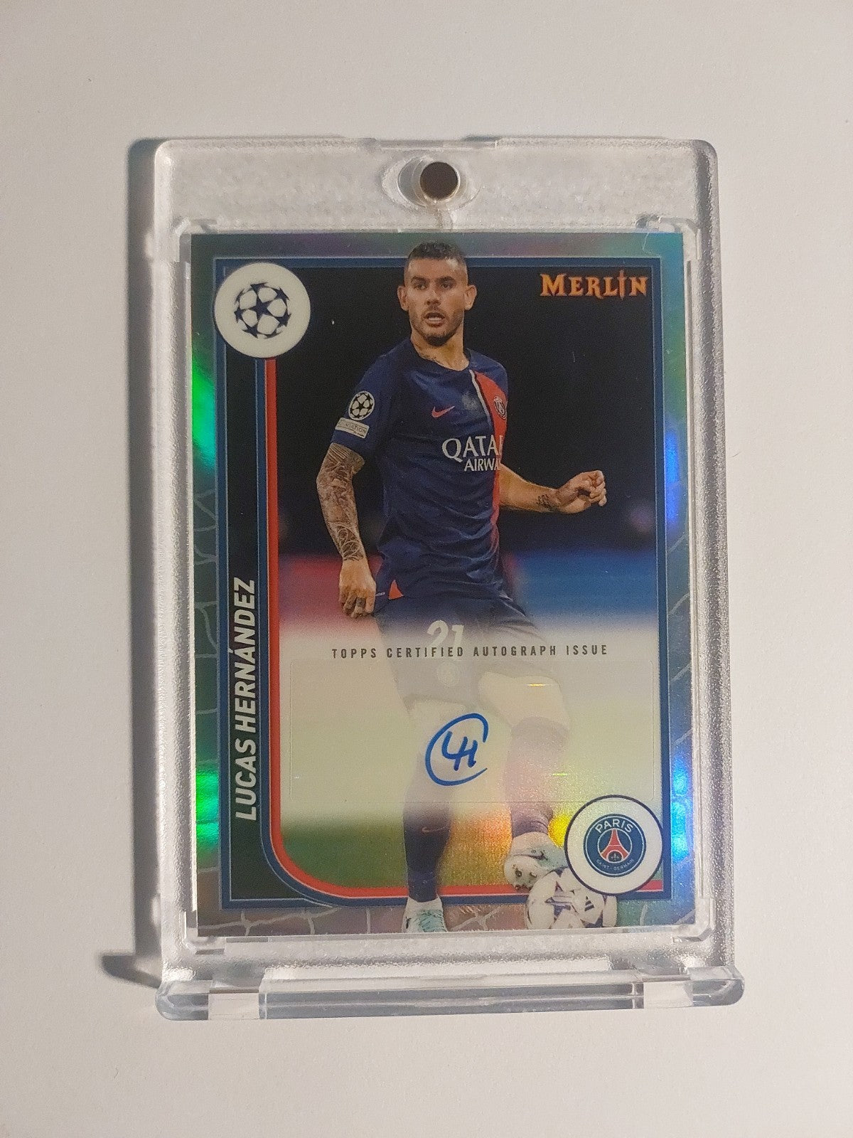 Topps UCC Merlin 2023-24 Lucas Hernandez Auto Paris Saint-Germain Parallel Rare – Bild 1