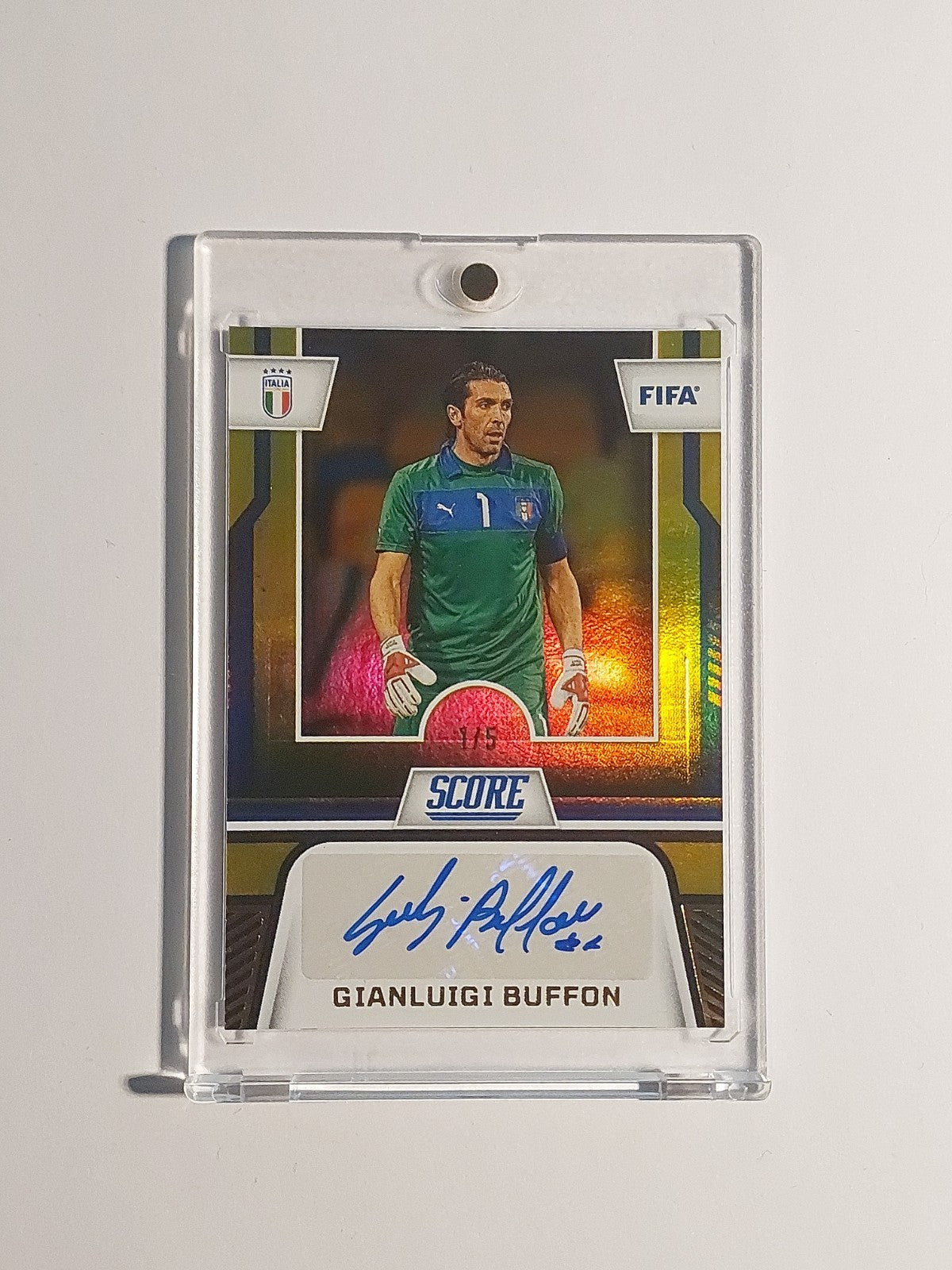 Panini Score 2023-24 Gianluigi Buffon Auto Italien Parallel 1/5 = 1/1 Refractor – Bild 1