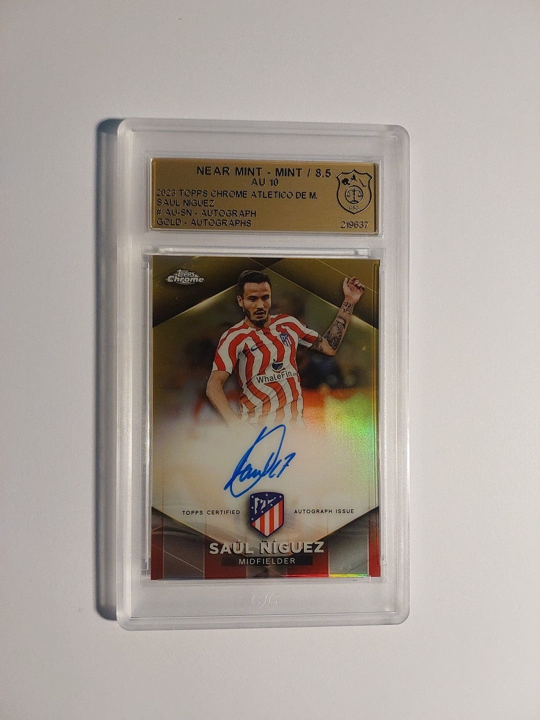 Topps Atletico Madrid 2023-24 Saul Niguez On Card Auto Parallel 1/10 GSG 8.5 PSA – Bild 1