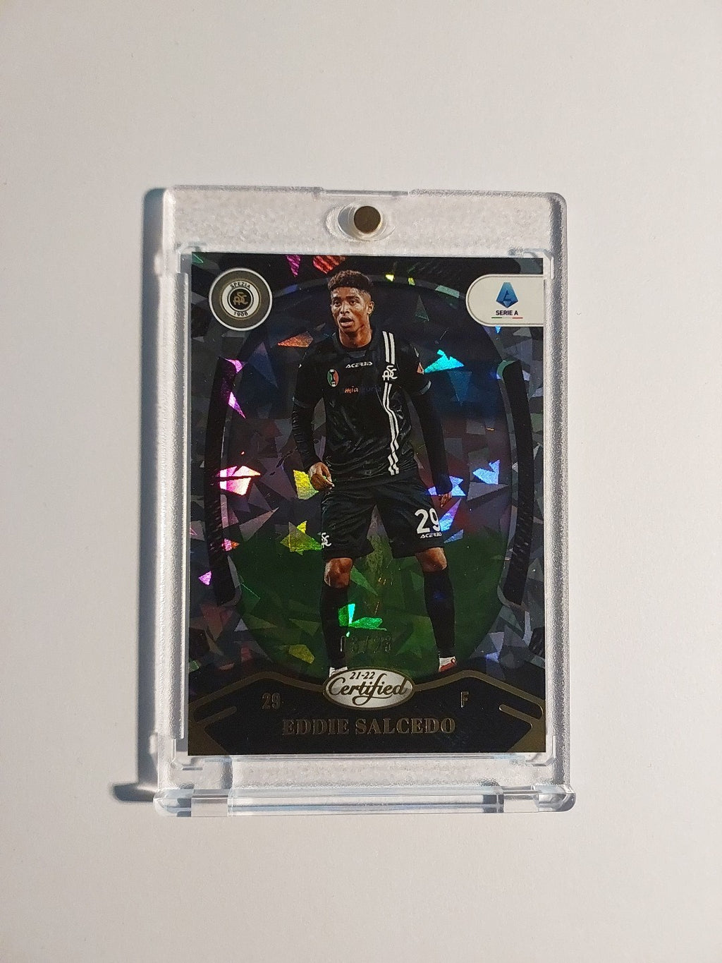 Panini Chronicles 2021-22 Eddie Salcedo Spezia Parallel 3/23 Refractor Rare Hit – Bild 1