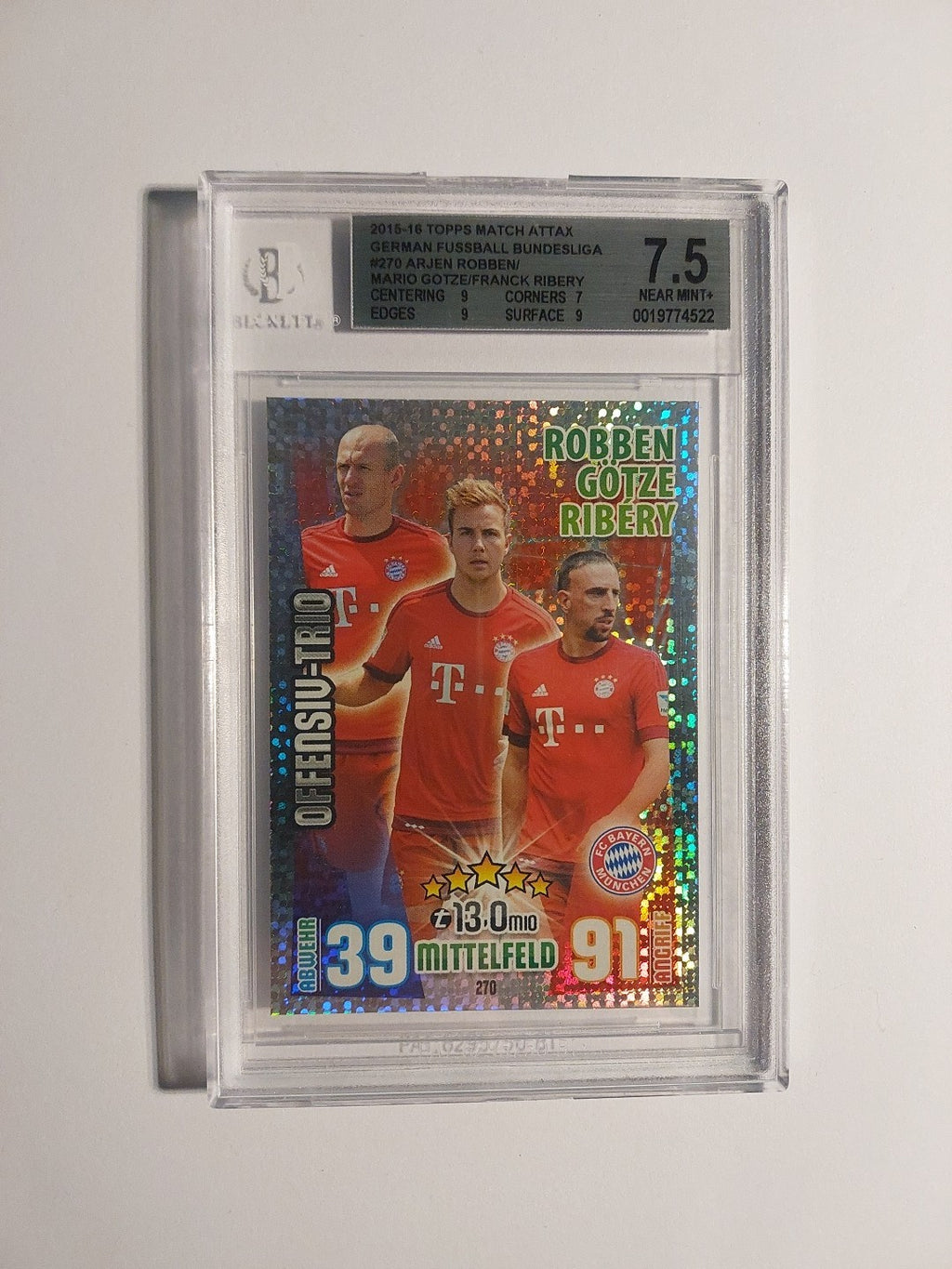Topps Bundesliga 2015-16 Robben & Ribery & Götze Bayern Refractor BGS 7.5 PSA – Bild 1