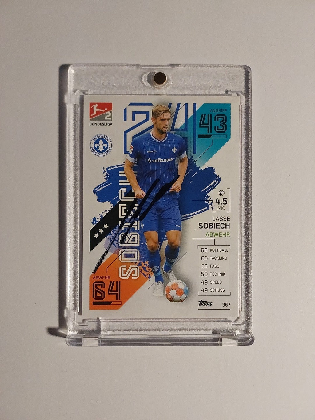 Topps Bundesliga 2021-22 Lasse Sobiech On Card Auto SV Darmstadt Parallel Rare – Bild 1