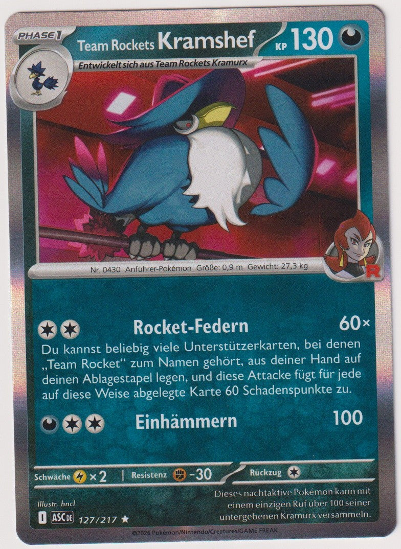 Pokemon TCG Team Rockets Honchkrow #127/217 Rare (R) Holo Deutsch 2026 – Bild 1