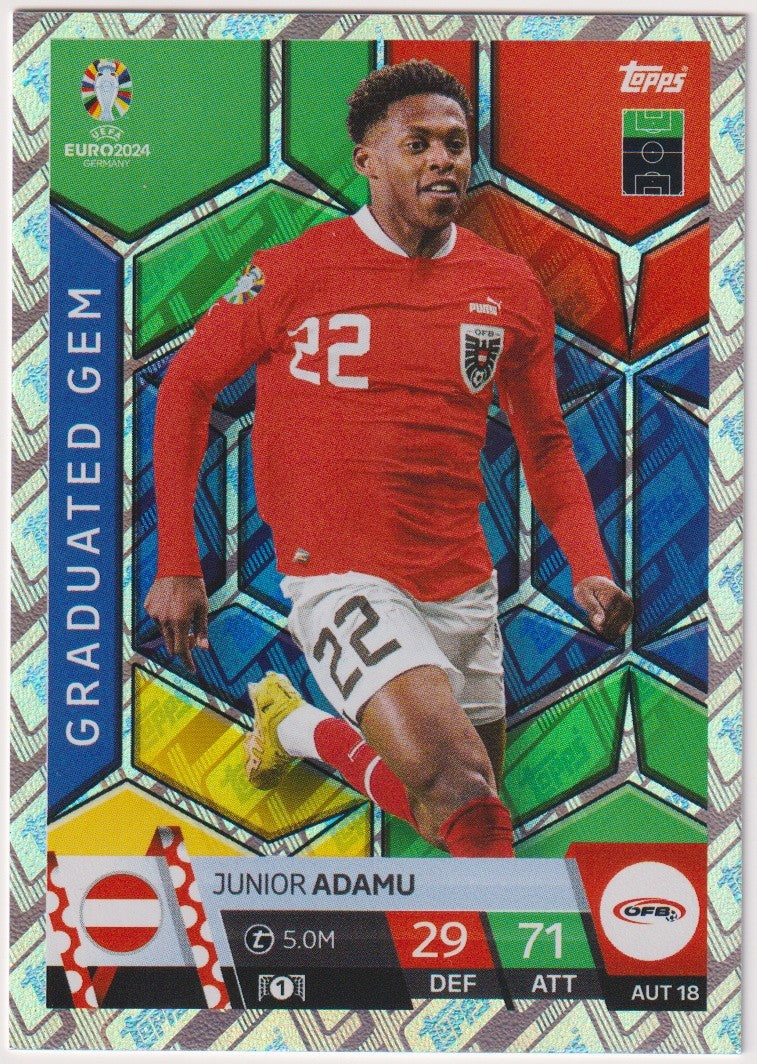Topps Uefa Euro 2024 Junior Adamu Österreich Graduated Gem Parallel Toppsfractor – Bild 1