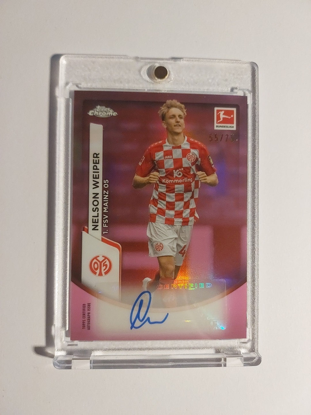 Topps Chrome 23-24 Nelson Weiper Mainz Auto Nummeriert 55/75 Parallel Refractor – Bild 1
