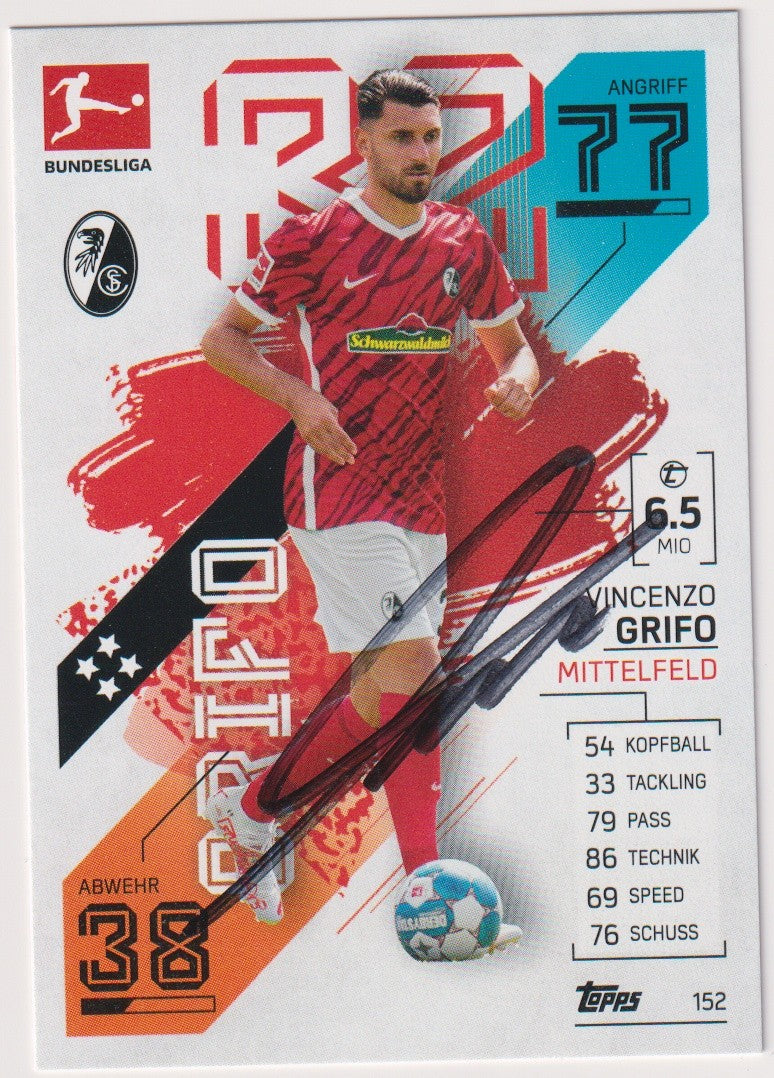 Topps Match Attax 2021-22 Vincenzo Grifo On Card Auto Sport-Club Freiburg – Bild 1