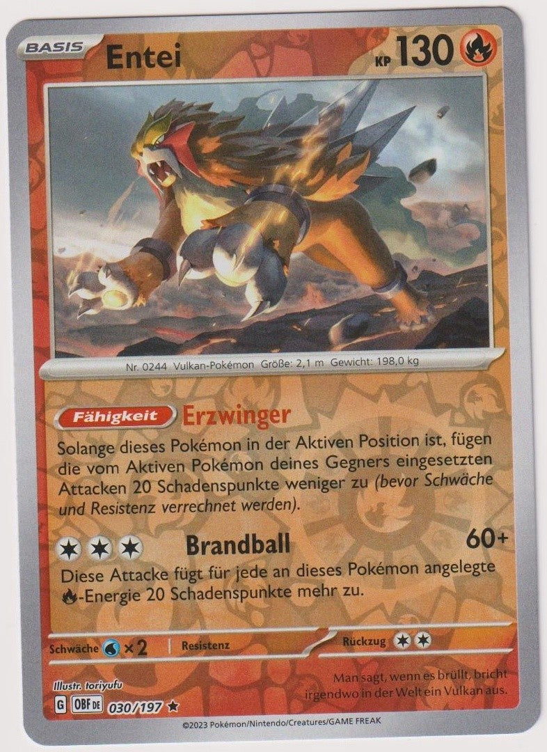 Pokemon TCG Entei #30/197 Rare (R) Reverse Holo Deutsch 2023 – Bild 1