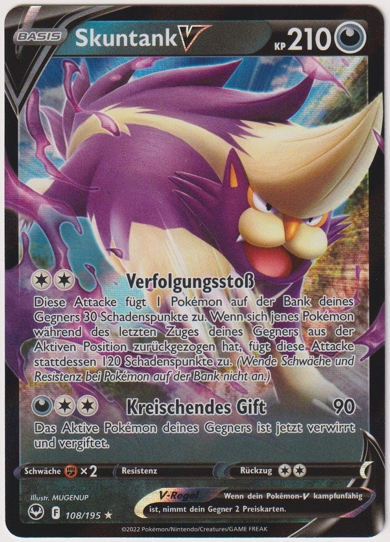 Pokemon TCG Skuntank V #108/195 Holo Rare V Deutsch 2022 – Bild 1