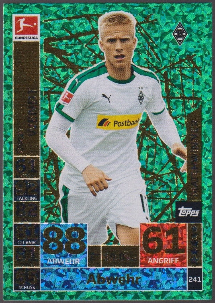 Topps Match Attax Wendt Borussia Mönchengladbach Abwehr Parallel Rare #241 – Bild 1