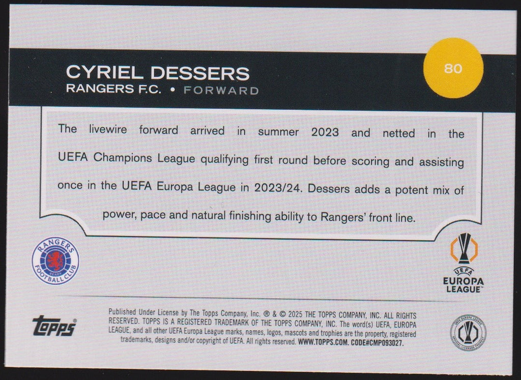 Topps 2024-25 Cyriel Dessers Rangers FC. UEFA Europa League Parallel Rare – Bild 2