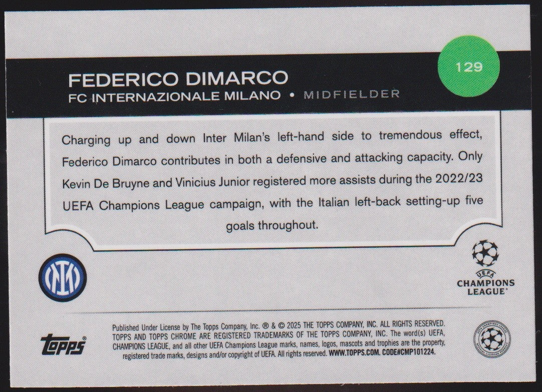 Topps Chrome 2023-24 Federico Dimarco FC Internazionale Milano Parallel Nr. 129 – Bild 2