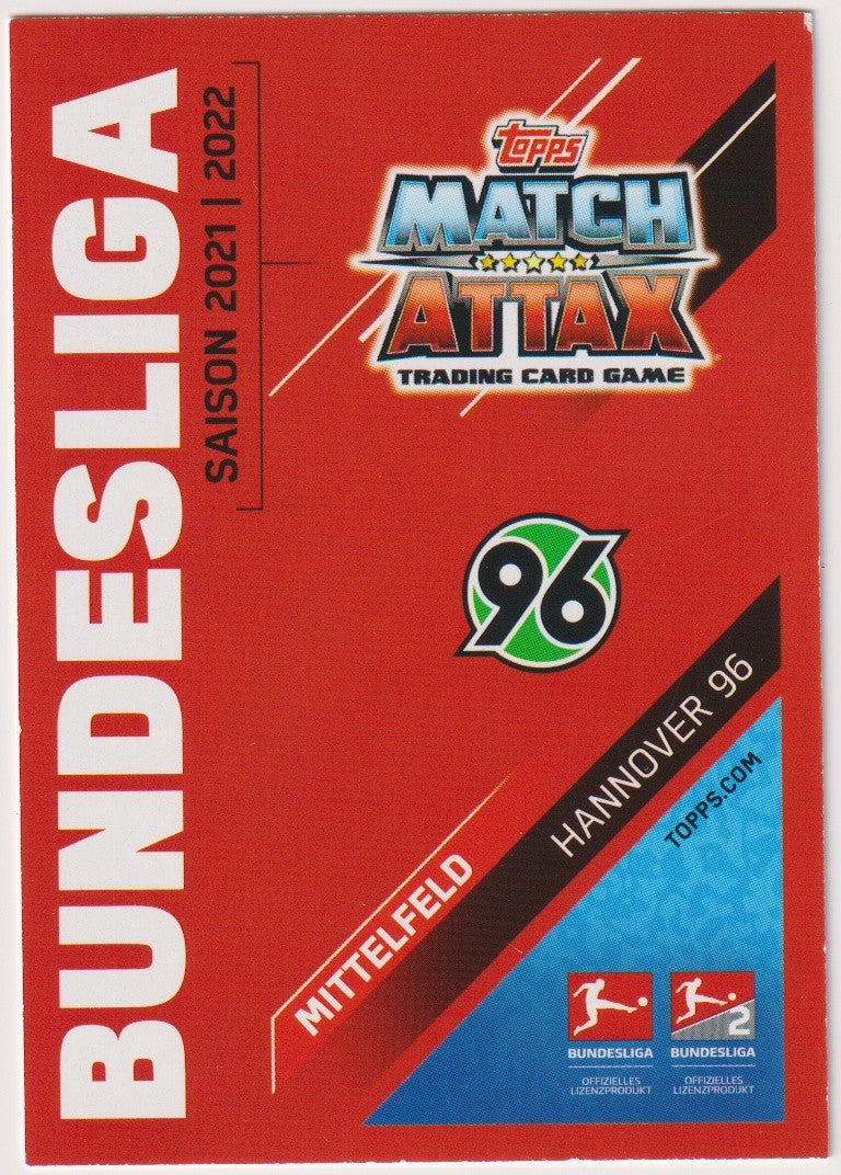 Topps Match Attax 2021-22 Sebastian Ernst Hannover 96 Trading Card Game Parallel – Bild 2