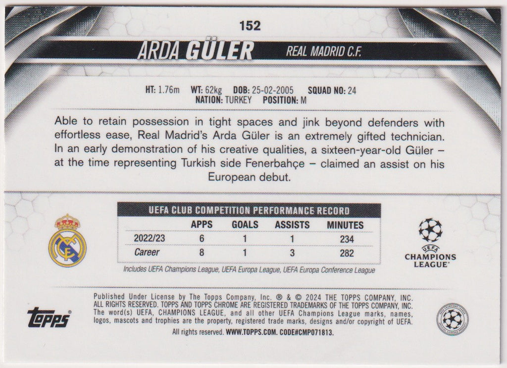 Topps Chrome 2023-24 Arda Güler Rookie Real Madrid C.F. Parallel Rare – Bild 2
