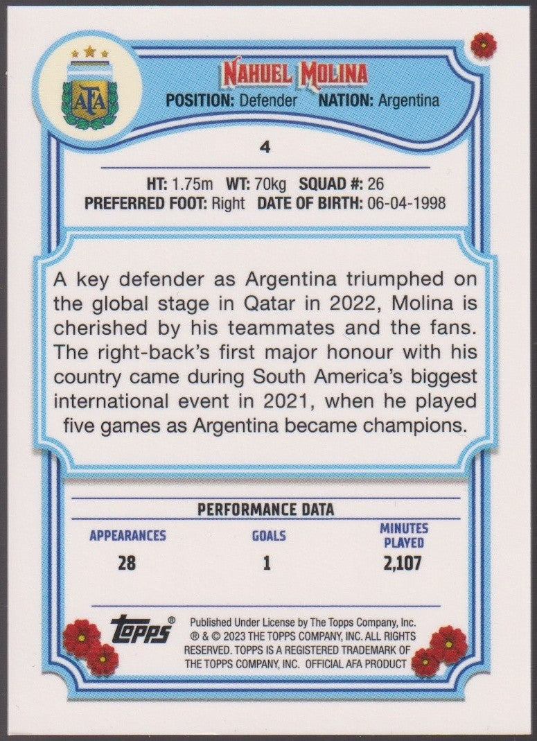 Topps 2022-23 Nahuel Molina Argentina Parallel Rare #26 – Bild 2