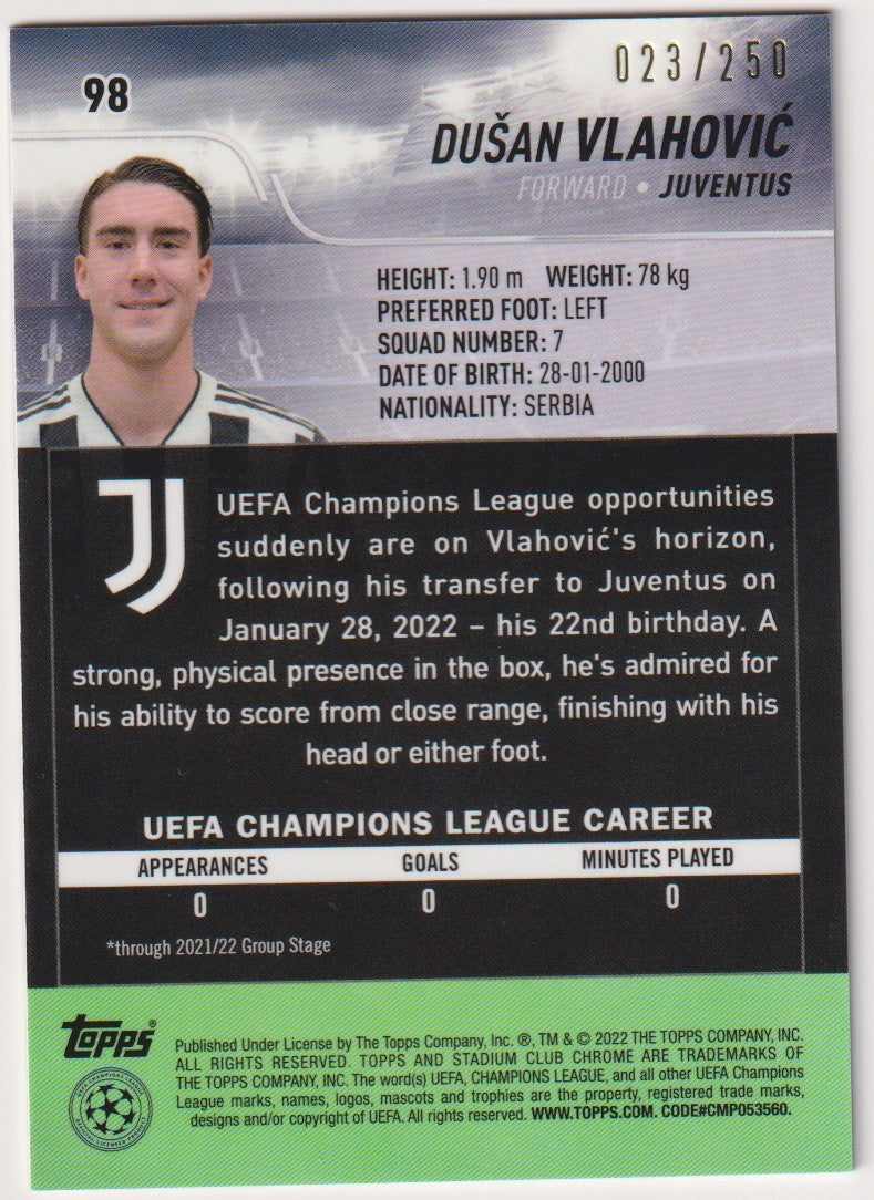 Topps Stadium Club Chrome 2022-23 Dušan Vlahović Rookie Juventus Parallel – Bild 2