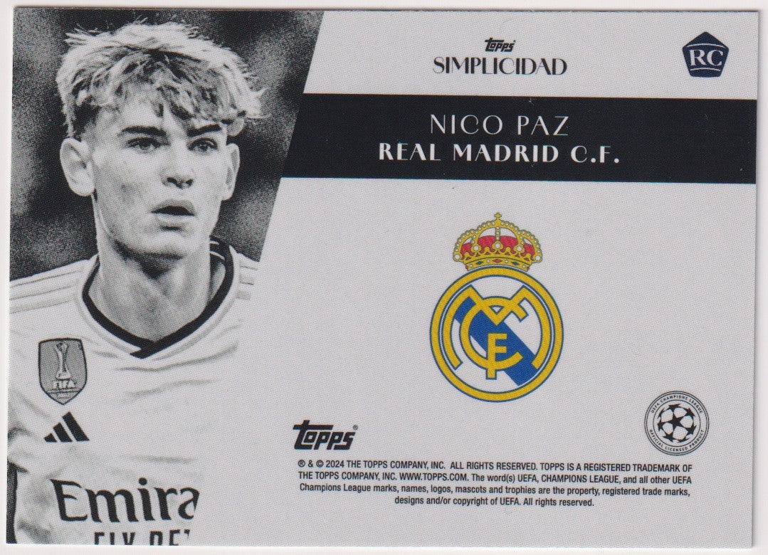 Topps Simplicidad 2024-25 Nico Paz Rookie Real Madrid C.F. Parallel Rare – Bild 2