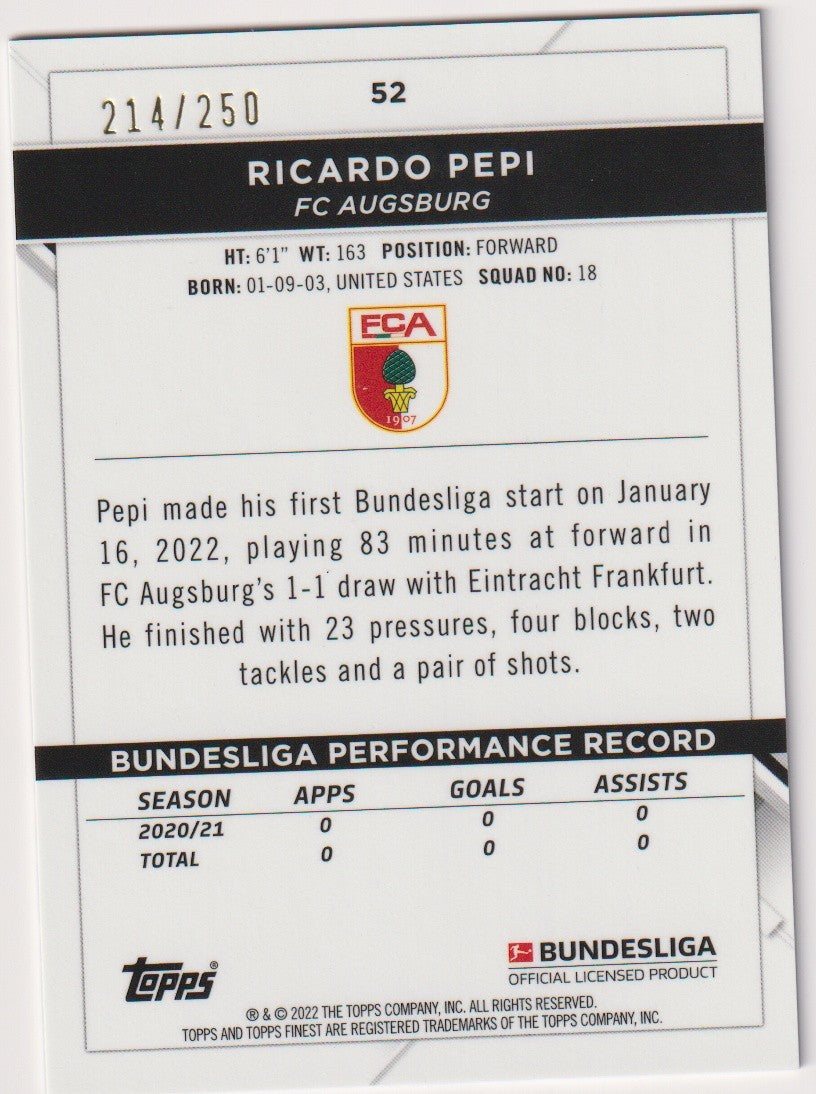 Topps 2020-21 Ricardo Pepi Rookie FC Augsburg Finest Parallel 214/250 Rare – Bild 2